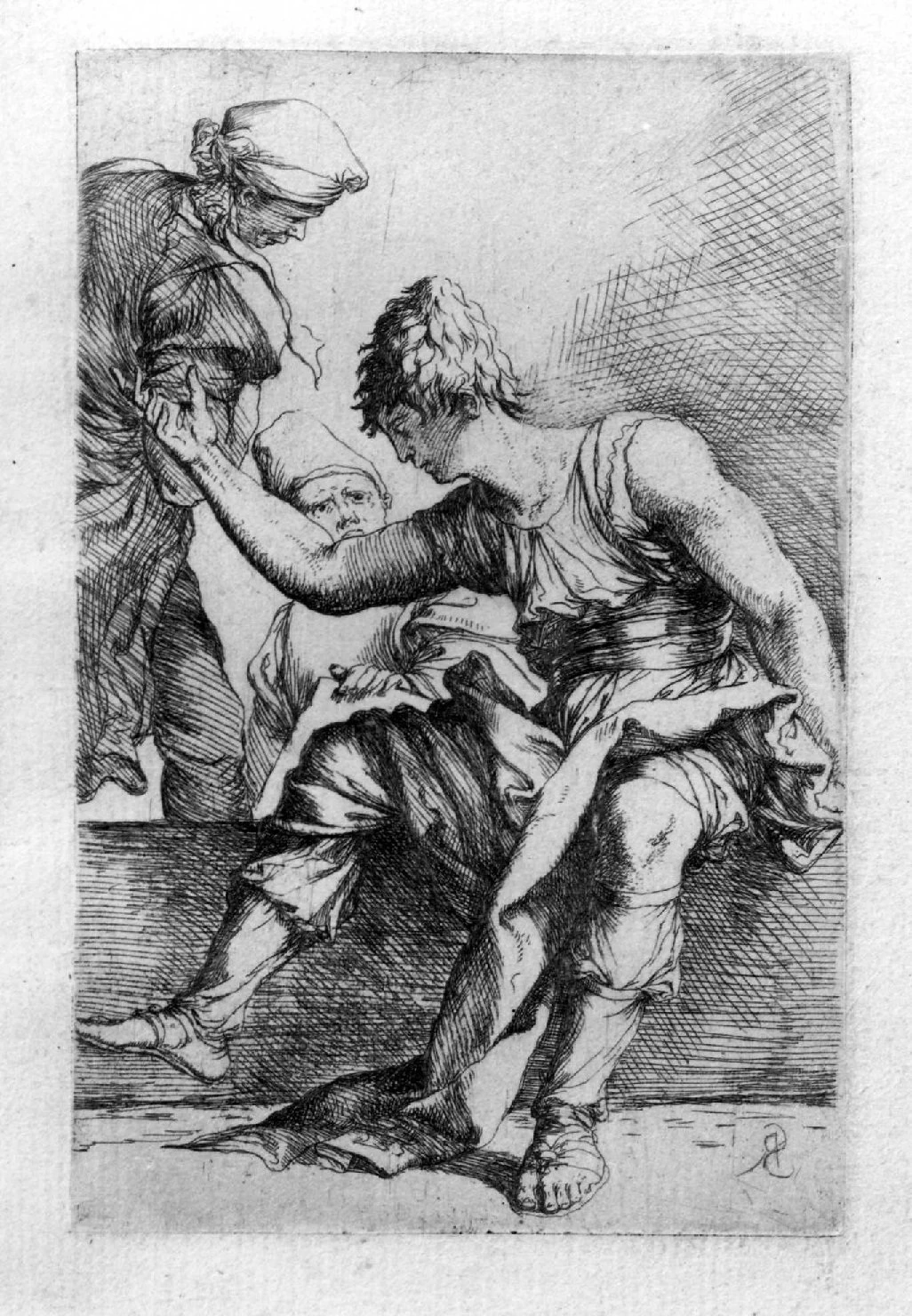 Stampa - Giovane seduto su n muretto che parla con due uomini, Musei Civici, Vicenza